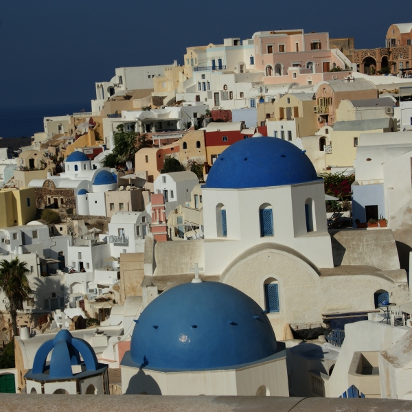 Blick zurück auf Griechenland, Oia...